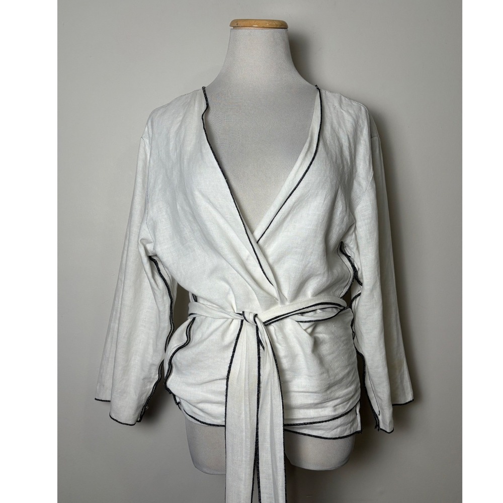 Cynthia Ashby Womens Linen Wrap Top M Art To Wear Lagenlook Coastal Layering